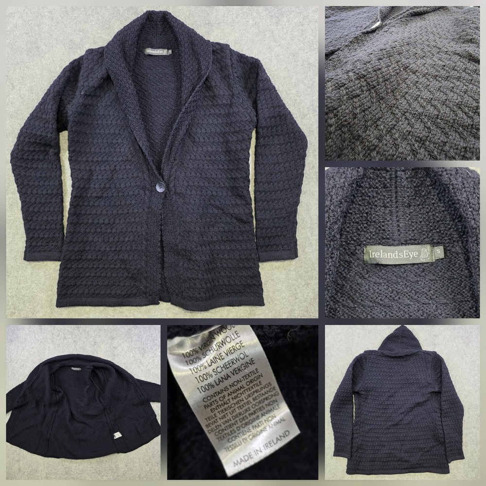 Irelands Eye Sweater Womens Small Blue 100% Wool Shawl Long Cardigan Knit